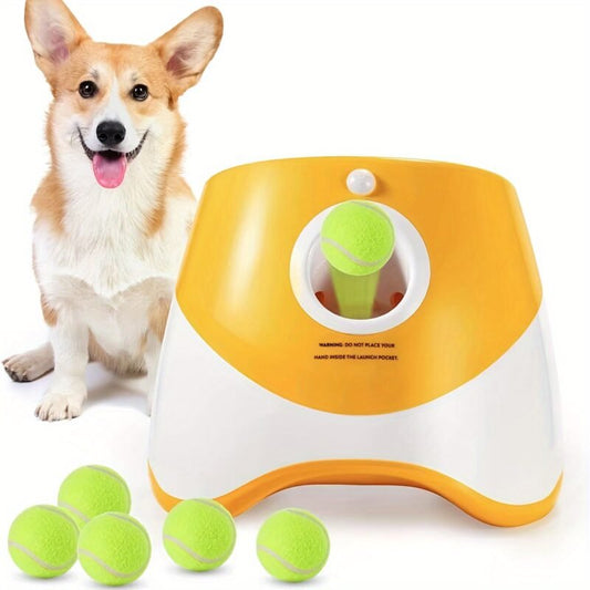 💝 Last Day For Clearance✨ALL FOR PAWS Rechargeable Tennis Ball Launcher, 3 Mini Balls Included – Yellow Version