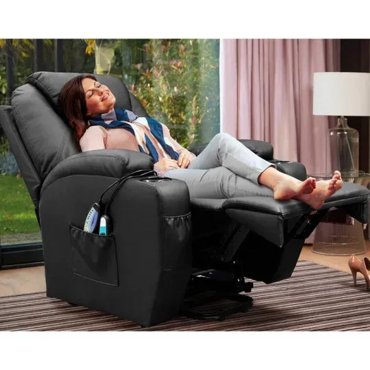 🔥Second Half Price🪑Faux Leather Power Lift Recliner Chair with Massage and Heating Functions✨