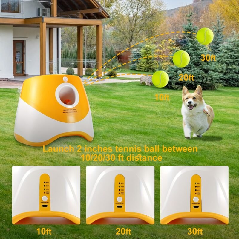 💝 Last Day For Clearance✨ALL FOR PAWS Rechargeable Tennis Ball Launcher, 3 Mini Balls Included – Yellow Version