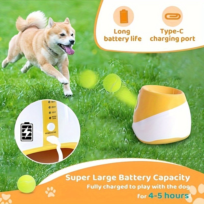 💝 Last Day For Clearance✨ALL FOR PAWS Rechargeable Tennis Ball Launcher, 3 Mini Balls Included – Yellow Version