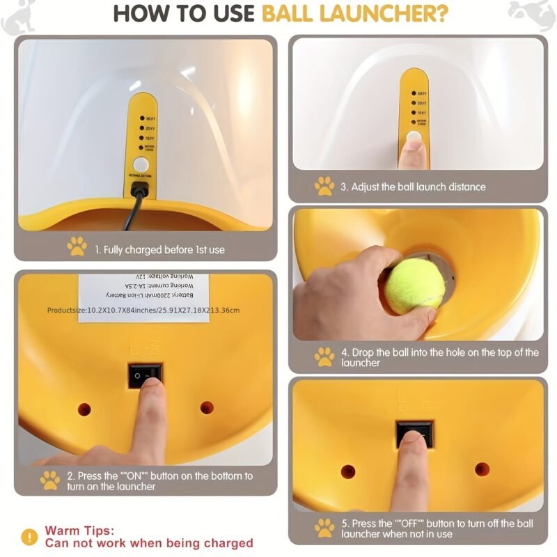 💝 Last Day For Clearance✨ALL FOR PAWS Rechargeable Tennis Ball Launcher, 3 Mini Balls Included – Yellow Version