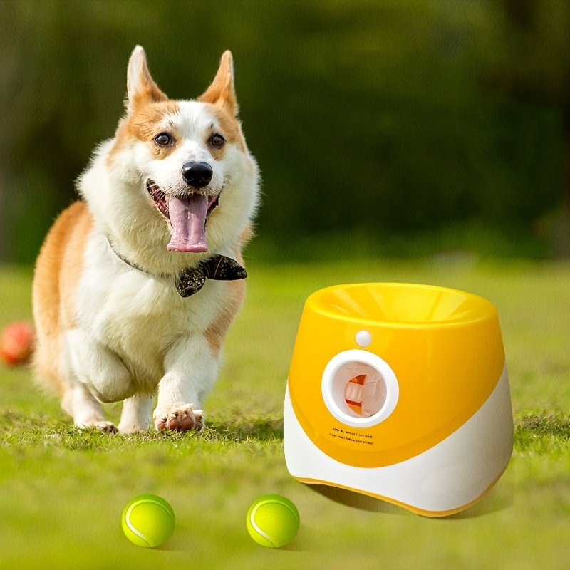 💝 Last Day For Clearance✨ALL FOR PAWS Rechargeable Tennis Ball Launcher, 3 Mini Balls Included – Yellow Version