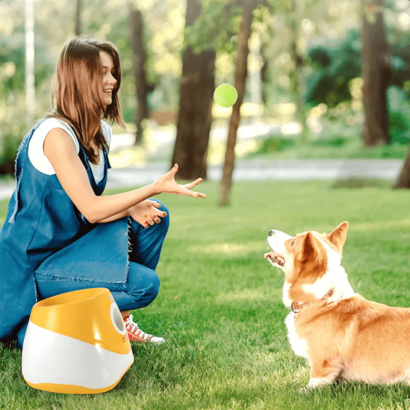 💝 Last Day For Clearance✨ALL FOR PAWS Rechargeable Tennis Ball Launcher, 3 Mini Balls Included – Yellow Version